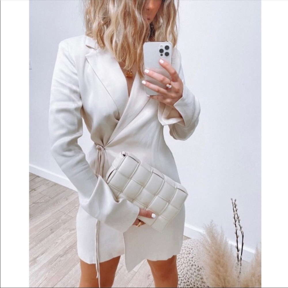 Zara Creme Wrap Tie Ivory Satin Dress NWOT